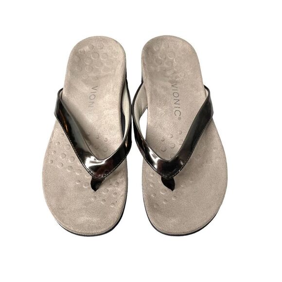 Vionic Dillon  toe post thong slide sandals Sz 7 in Pewter - Picture 1 of 7